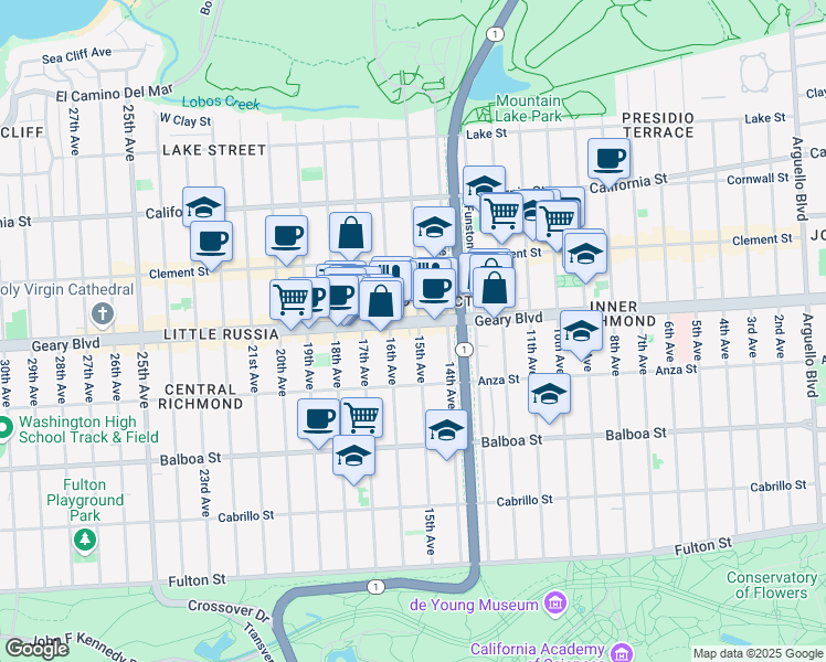 map of restaurants, bars, coffee shops, grocery stores, and more near in San Francisco