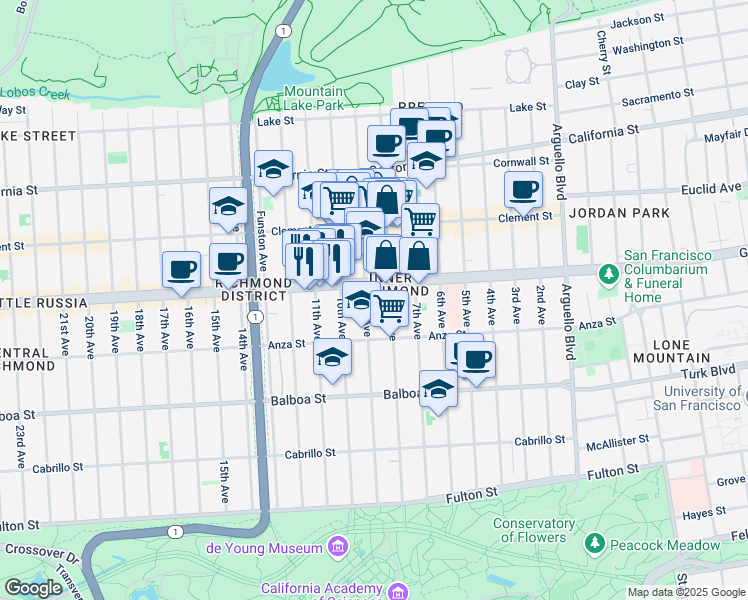 map of restaurants, bars, coffee shops, grocery stores, and more near 422 9th Avenue in San Francisco