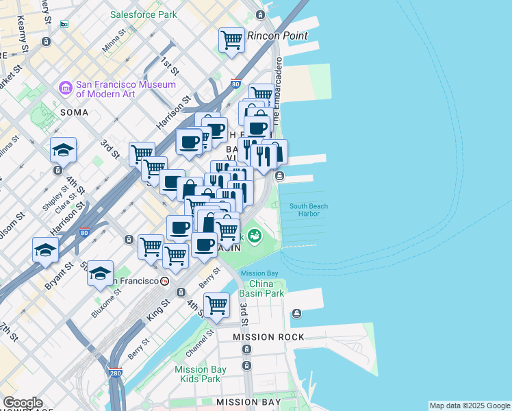 map of restaurants, bars, coffee shops, grocery stores, and more near in San Francisco