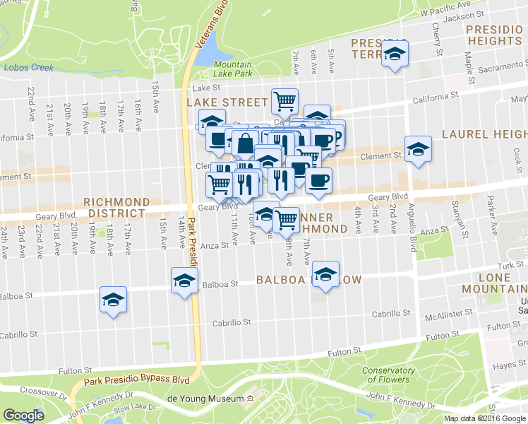 map of restaurants, bars, coffee shops, grocery stores, and more near in San Francisco