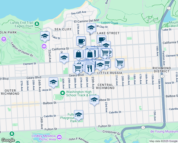 map of restaurants, bars, coffee shops, grocery stores, and more near 478 26th Avenue in San Francisco