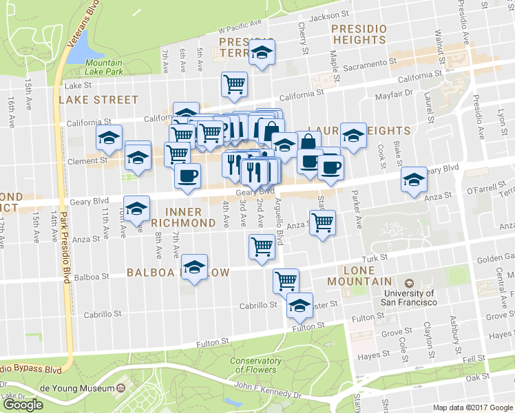 map of restaurants, bars, coffee shops, grocery stores, and more near 441a 2nd Avenue in San Francisco