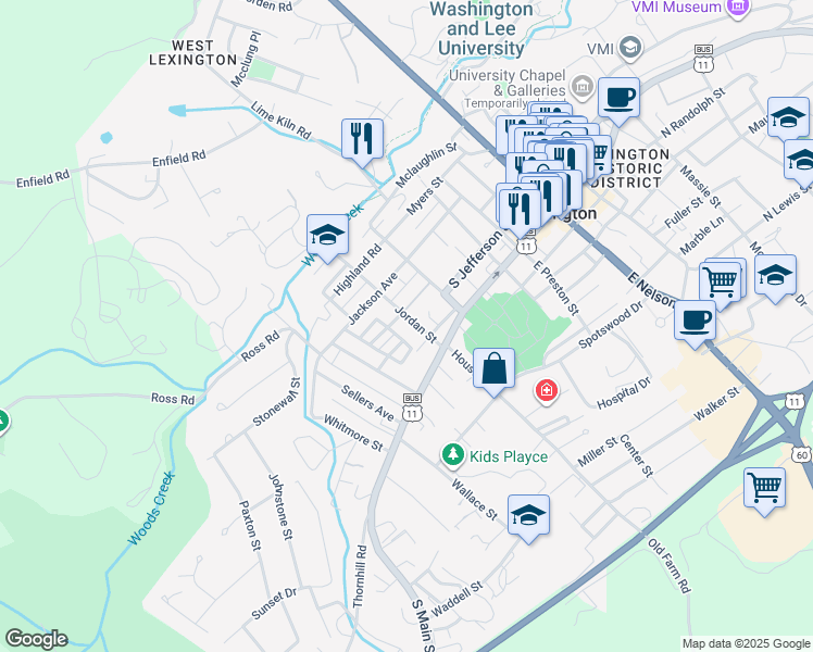 map of restaurants, bars, coffee shops, grocery stores, and more near 12 Jordan Street in Lexington