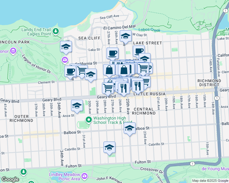 map of restaurants, bars, coffee shops, grocery stores, and more near 479 27th Avenue in San Francisco