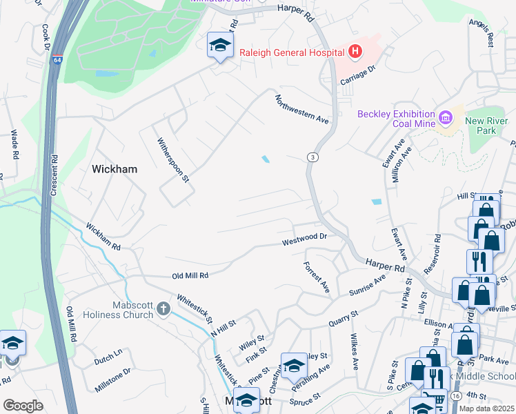 map of restaurants, bars, coffee shops, grocery stores, and more near 237 Fairview Ave in Beckley