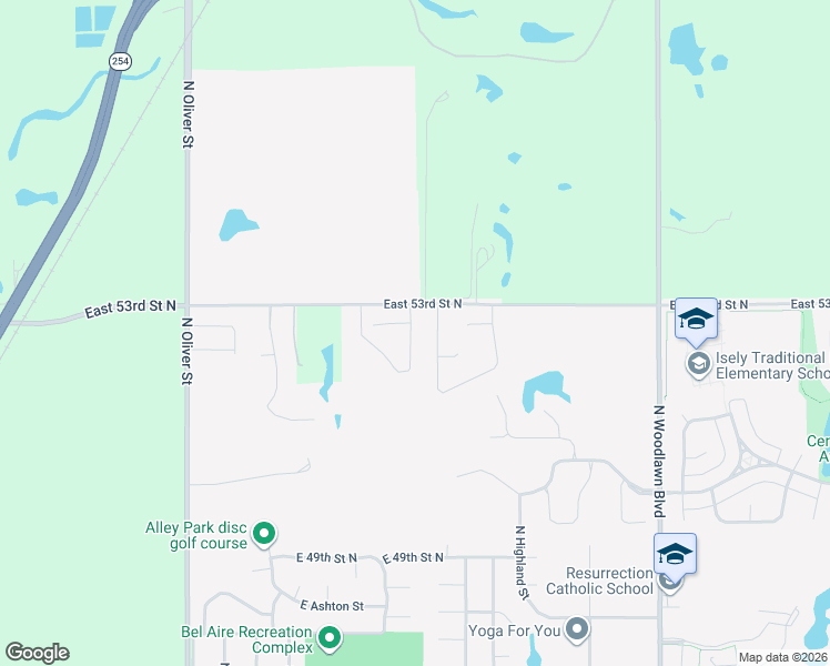 map of restaurants, bars, coffee shops, grocery stores, and more near 5650 East 53rd Street North in Kechi