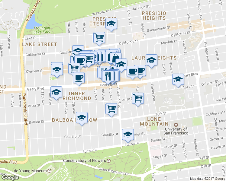 map of restaurants, bars, coffee shops, grocery stores, and more near 441a 2nd Avenue in San Francisco