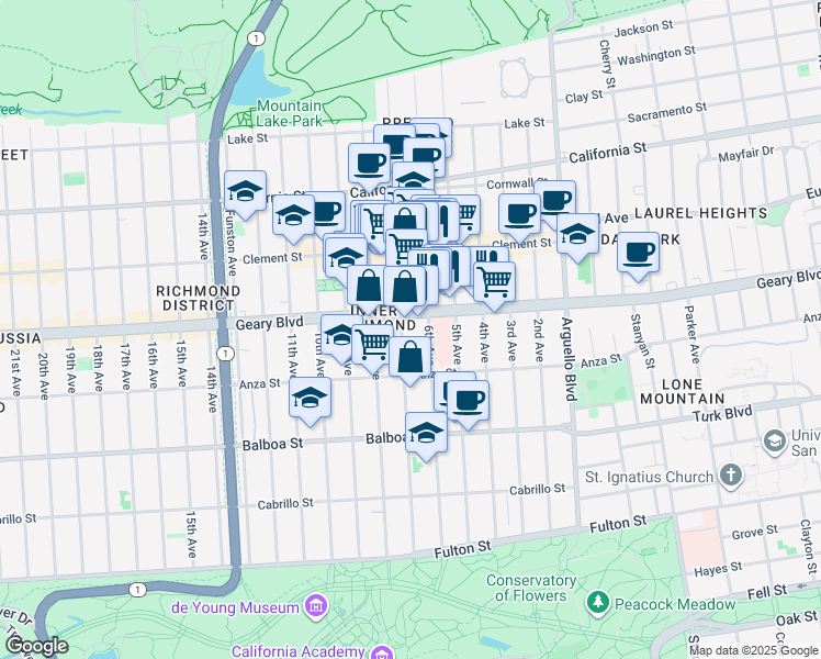 map of restaurants, bars, coffee shops, grocery stores, and more near in San Francisco