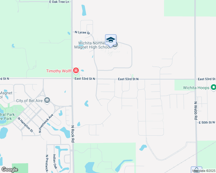 map of restaurants, bars, coffee shops, grocery stores, and more near 5355 North Rock Springs Road in Bel Aire