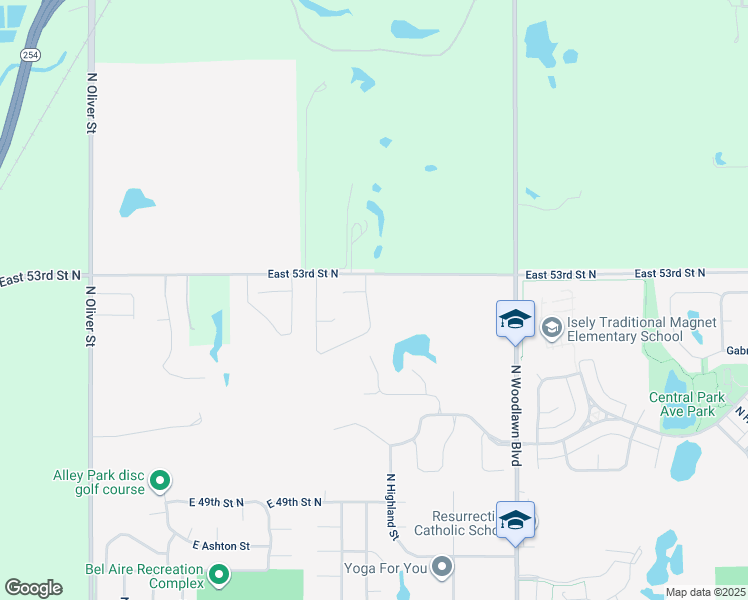 map of restaurants, bars, coffee shops, grocery stores, and more near 5859 East 53rd Street North in Bel Aire