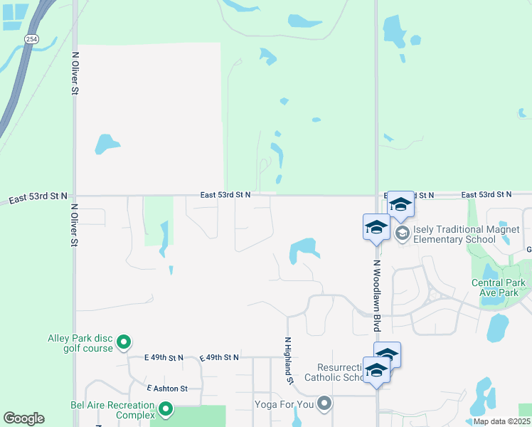 map of restaurants, bars, coffee shops, grocery stores, and more near 5859 East 53rd Street North in Bel Aire
