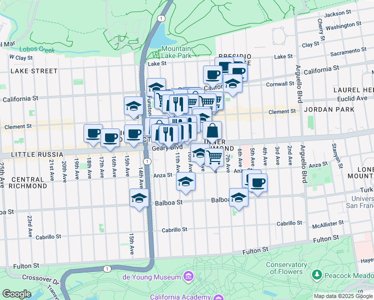 map of restaurants, bars, coffee shops, grocery stores, and more near in San Francisco