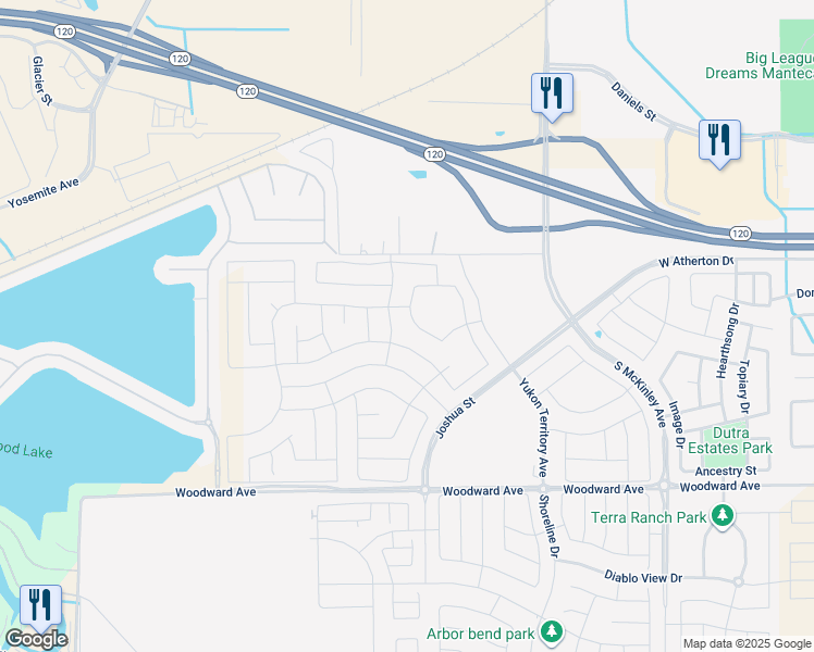map of restaurants, bars, coffee shops, grocery stores, and more near in Manteca