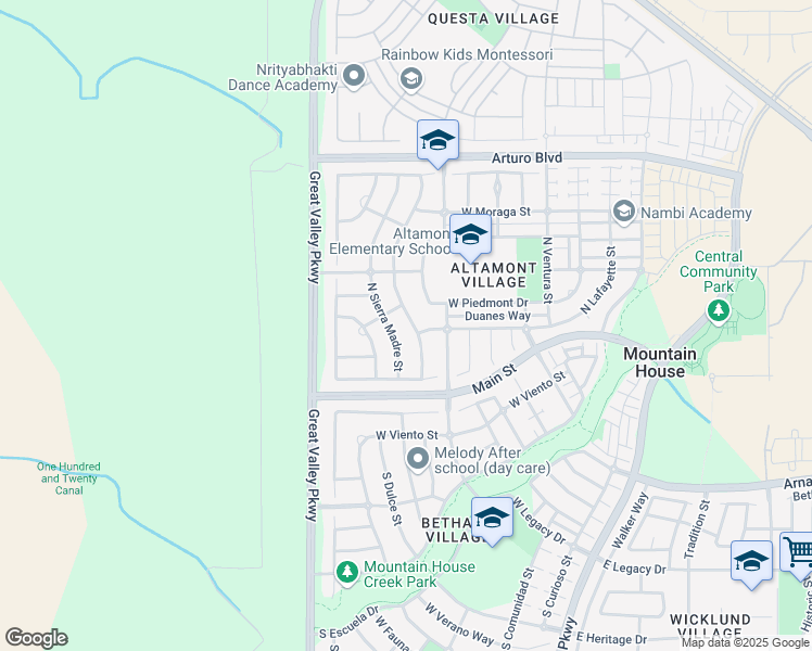 map of restaurants, bars, coffee shops, grocery stores, and more near 115 North Alta Dena Street in Tracy