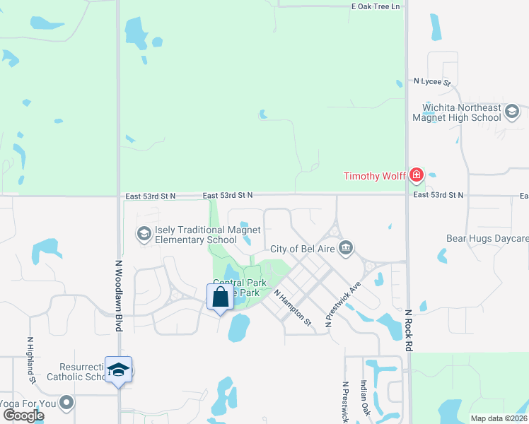 map of restaurants, bars, coffee shops, grocery stores, and more near Pheasant Ridge Street in Bel Aire