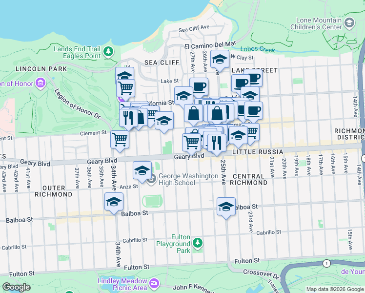 map of restaurants, bars, coffee shops, grocery stores, and more near in San Francisco