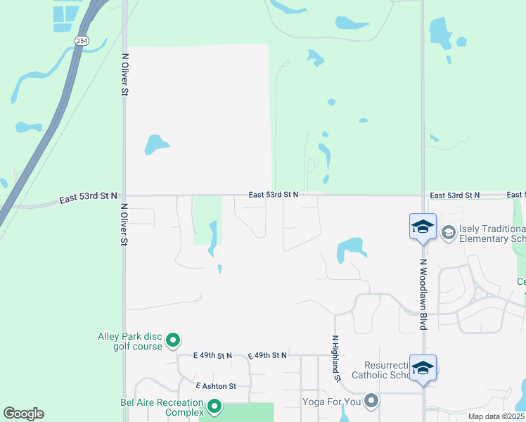 map of restaurants, bars, coffee shops, grocery stores, and more near 5650 East 53rd Street North in Kechi