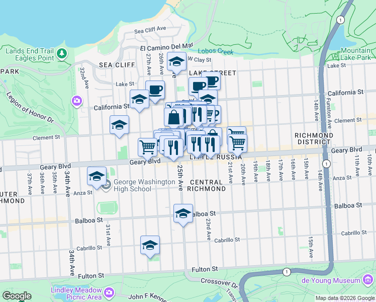 map of restaurants, bars, coffee shops, grocery stores, and more near in San Francisco