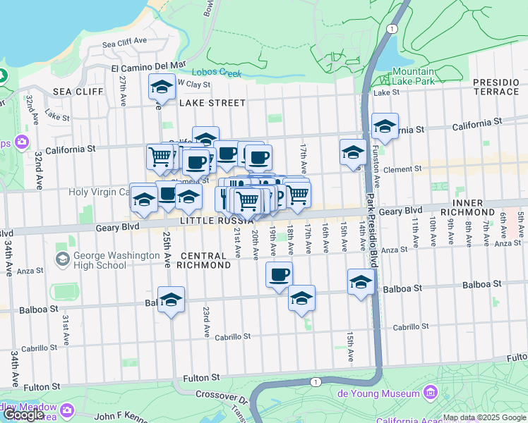 map of restaurants, bars, coffee shops, grocery stores, and more near 399 20th Avenue in San Francisco