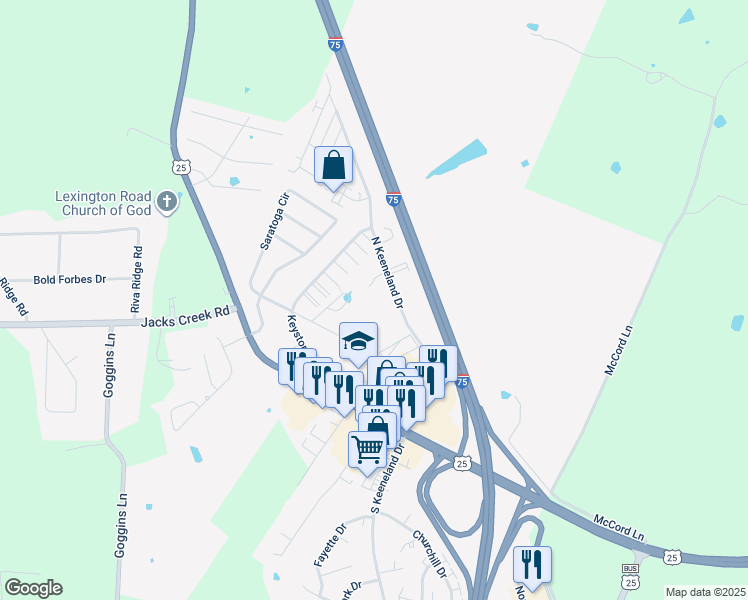 map of restaurants, bars, coffee shops, grocery stores, and more near 236 North Keeneland Drive in Richmond