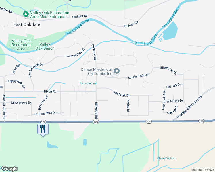 map of restaurants, bars, coffee shops, grocery stores, and more near 11009 Wild Oak Drive in Oakdale
