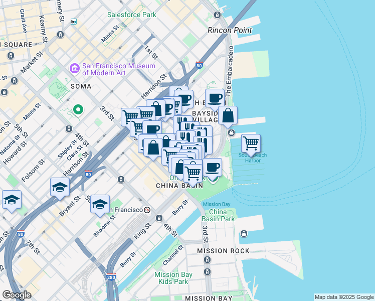 map of restaurants, bars, coffee shops, grocery stores, and more near 680 2nd Street in San Francisco
