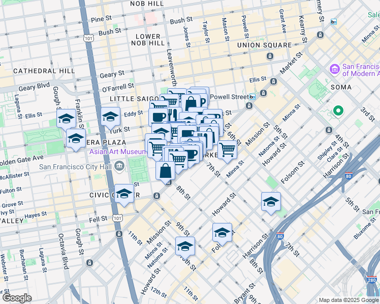 map of restaurants, bars, coffee shops, grocery stores, and more near 1122 V in San Francisco