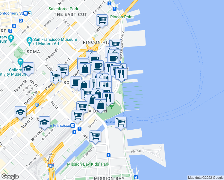 map of restaurants, bars, coffee shops, grocery stores, and more near in San Francisco