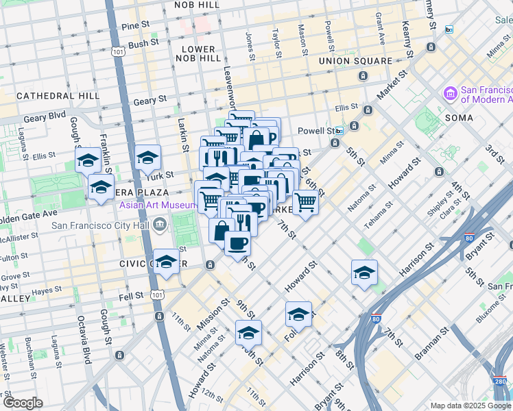 map of restaurants, bars, coffee shops, grocery stores, and more near in San Francisco