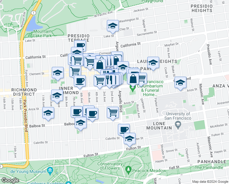 map of restaurants, bars, coffee shops, grocery stores, and more near 441a 2nd Avenue in San Francisco