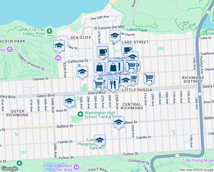 map of restaurants, bars, coffee shops, grocery stores, and more near 478 26th Avenue in San Francisco