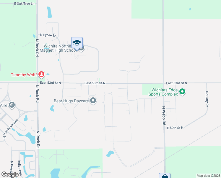 map of restaurants, bars, coffee shops, grocery stores, and more near 5340 North Cypress Drive in Bel Aire