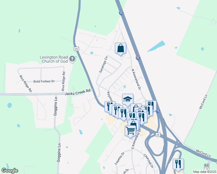 map of restaurants, bars, coffee shops, grocery stores, and more near 201 Keystone Drive in Richmond