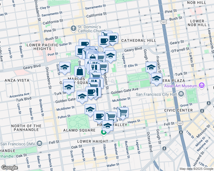 map of restaurants, bars, coffee shops, grocery stores, and more near in San Francisco