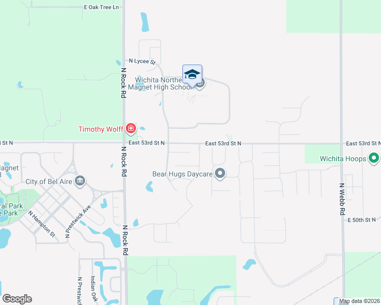 map of restaurants, bars, coffee shops, grocery stores, and more near 8510 Granite Court in Bel Aire