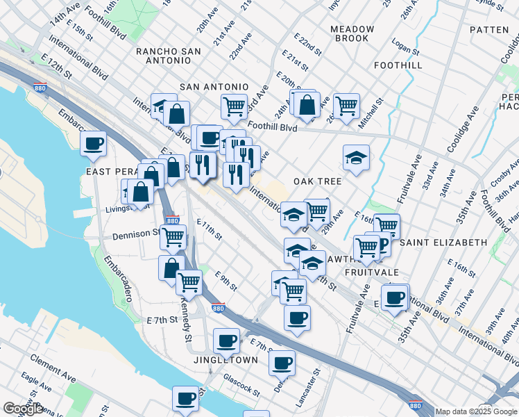 map of restaurants, bars, coffee shops, grocery stores, and more near 26 26th Avenue in Oakland