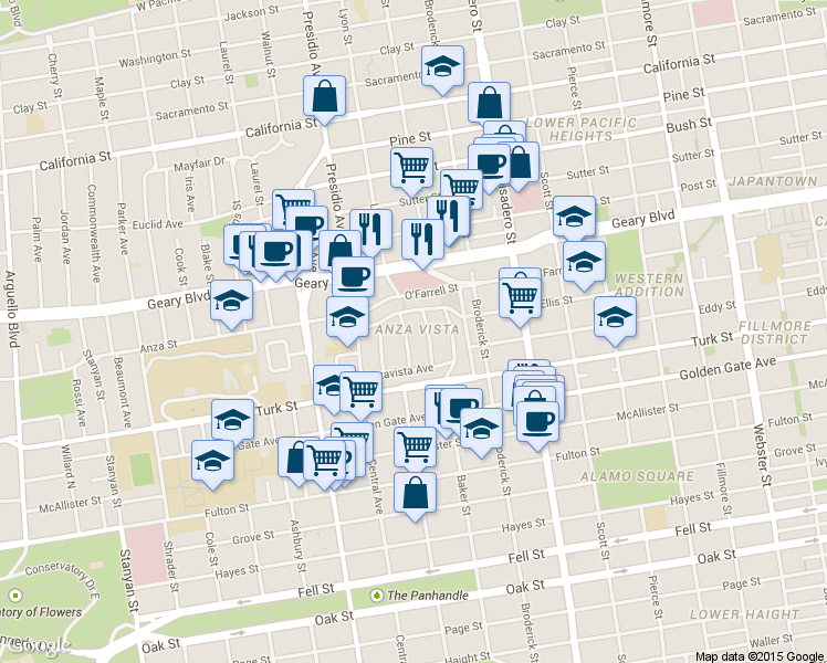 map of restaurants, bars, coffee shops, grocery stores, and more near in San Francisco
