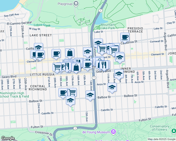 map of restaurants, bars, coffee shops, grocery stores, and more near in San Francisco