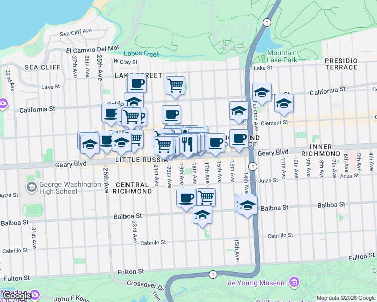 map of restaurants, bars, coffee shops, grocery stores, and more near in San Francisco