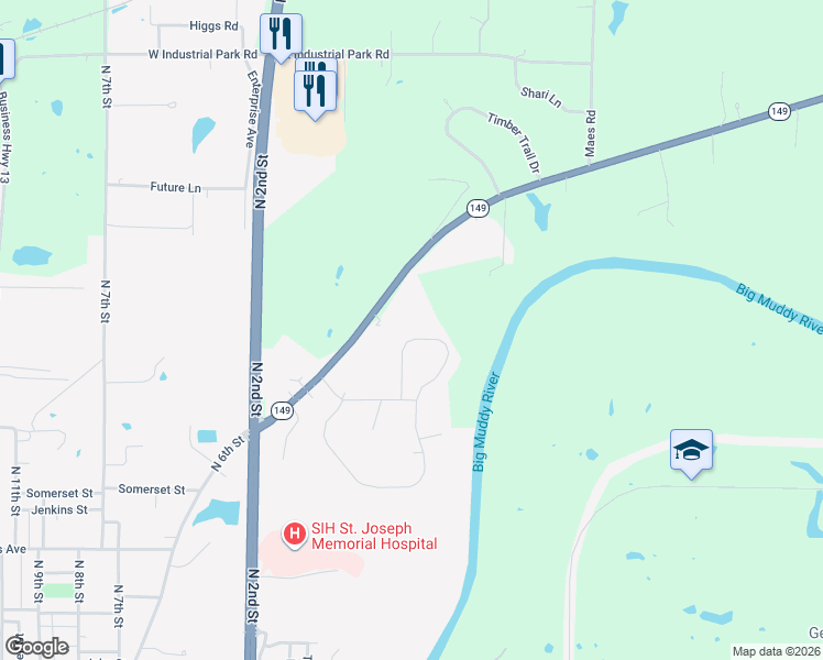 map of restaurants, bars, coffee shops, grocery stores, and more near 131 Brian Avenue in Murphysboro