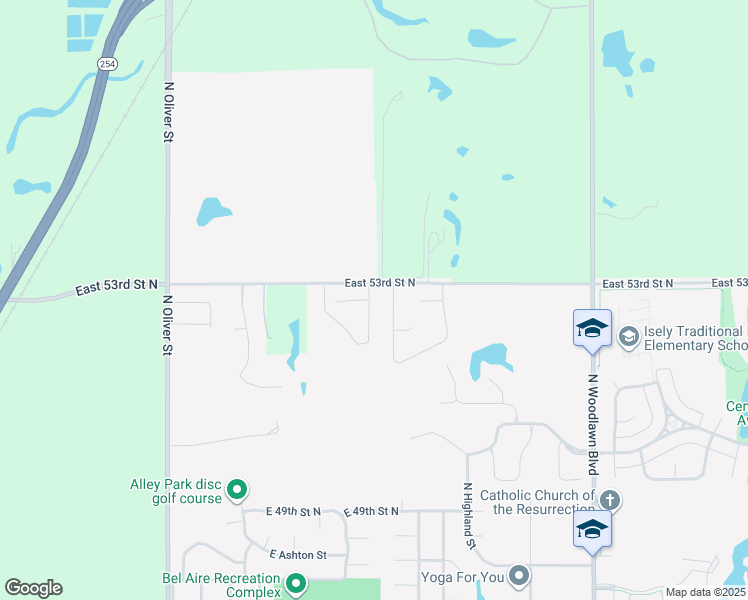 map of restaurants, bars, coffee shops, grocery stores, and more near 5650 East 53rd Street North in Kechi