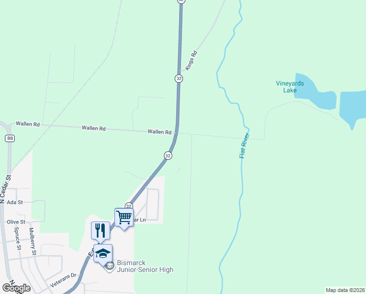 map of restaurants, bars, coffee shops, grocery stores, and more near 3505 Rock Road in Bismarck