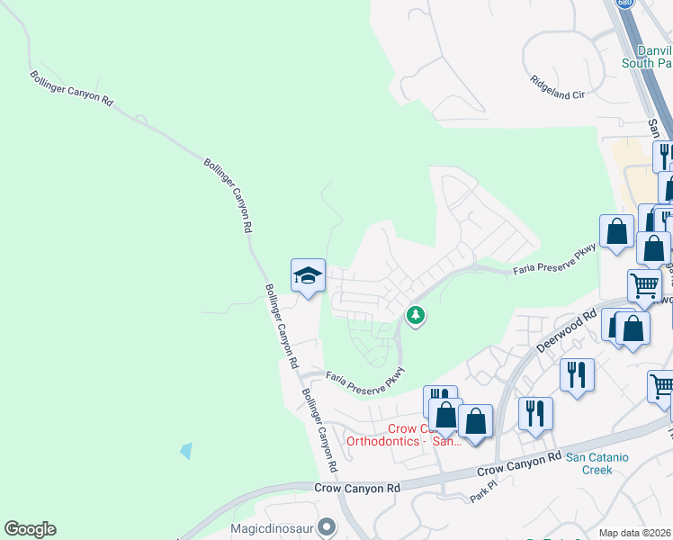 map of restaurants, bars, coffee shops, grocery stores, and more near 57109 Via Vicenza in San Ramon