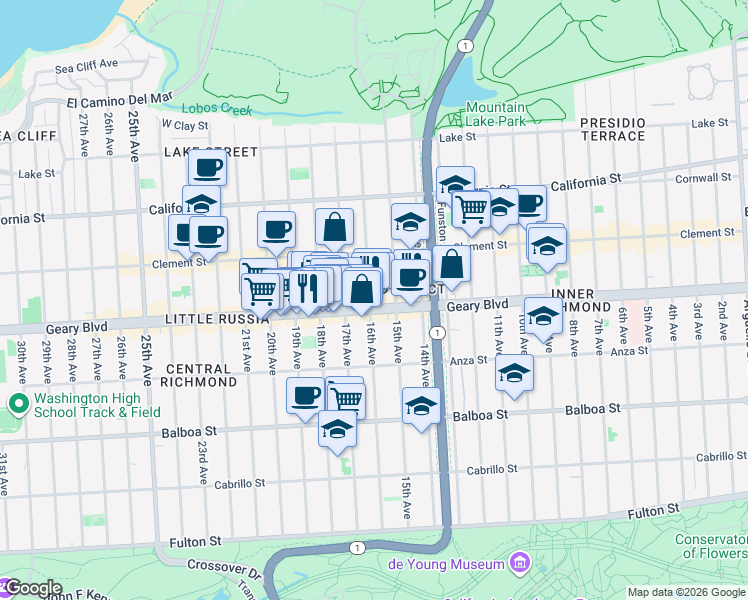 map of restaurants, bars, coffee shops, grocery stores, and more near in San Francisco