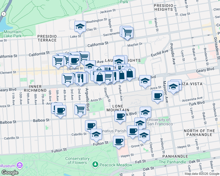 map of restaurants, bars, coffee shops, grocery stores, and more near 69 Beaumont Avenue in San Francisco