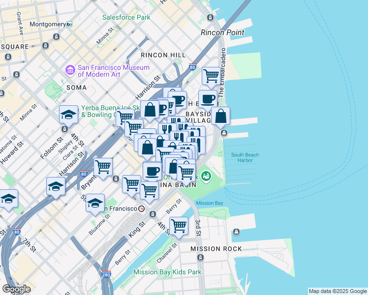 map of restaurants, bars, coffee shops, grocery stores, and more near 680 2nd Street in San Francisco