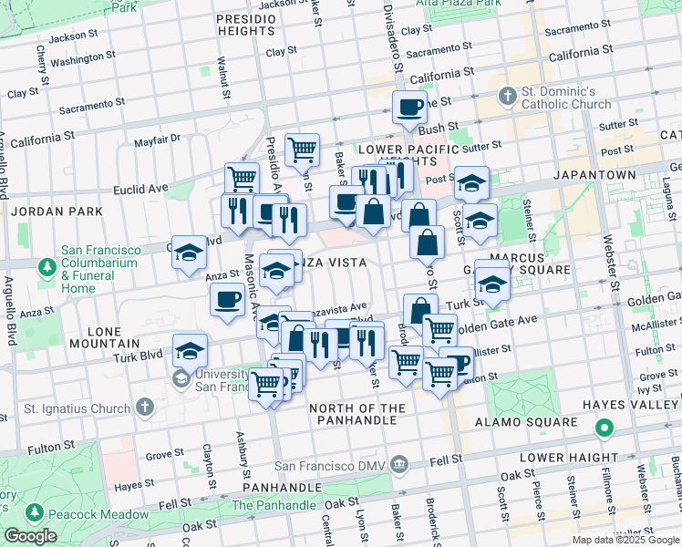 map of restaurants, bars, coffee shops, grocery stores, and more near in San Francisco