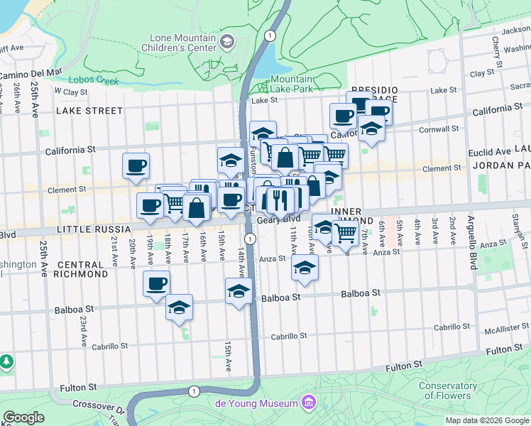map of restaurants, bars, coffee shops, grocery stores, and more near in San Francisco