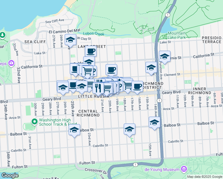 map of restaurants, bars, coffee shops, grocery stores, and more near 399 20th Avenue in San Francisco