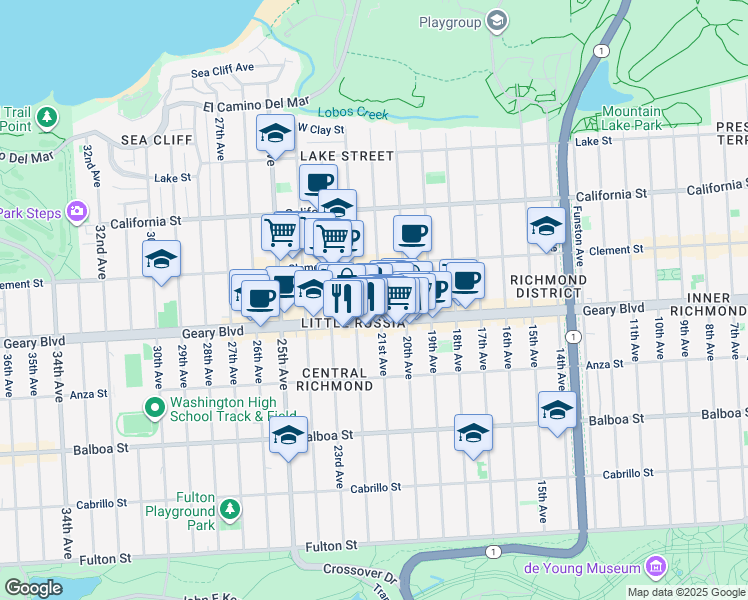 map of restaurants, bars, coffee shops, grocery stores, and more near in San Francisco